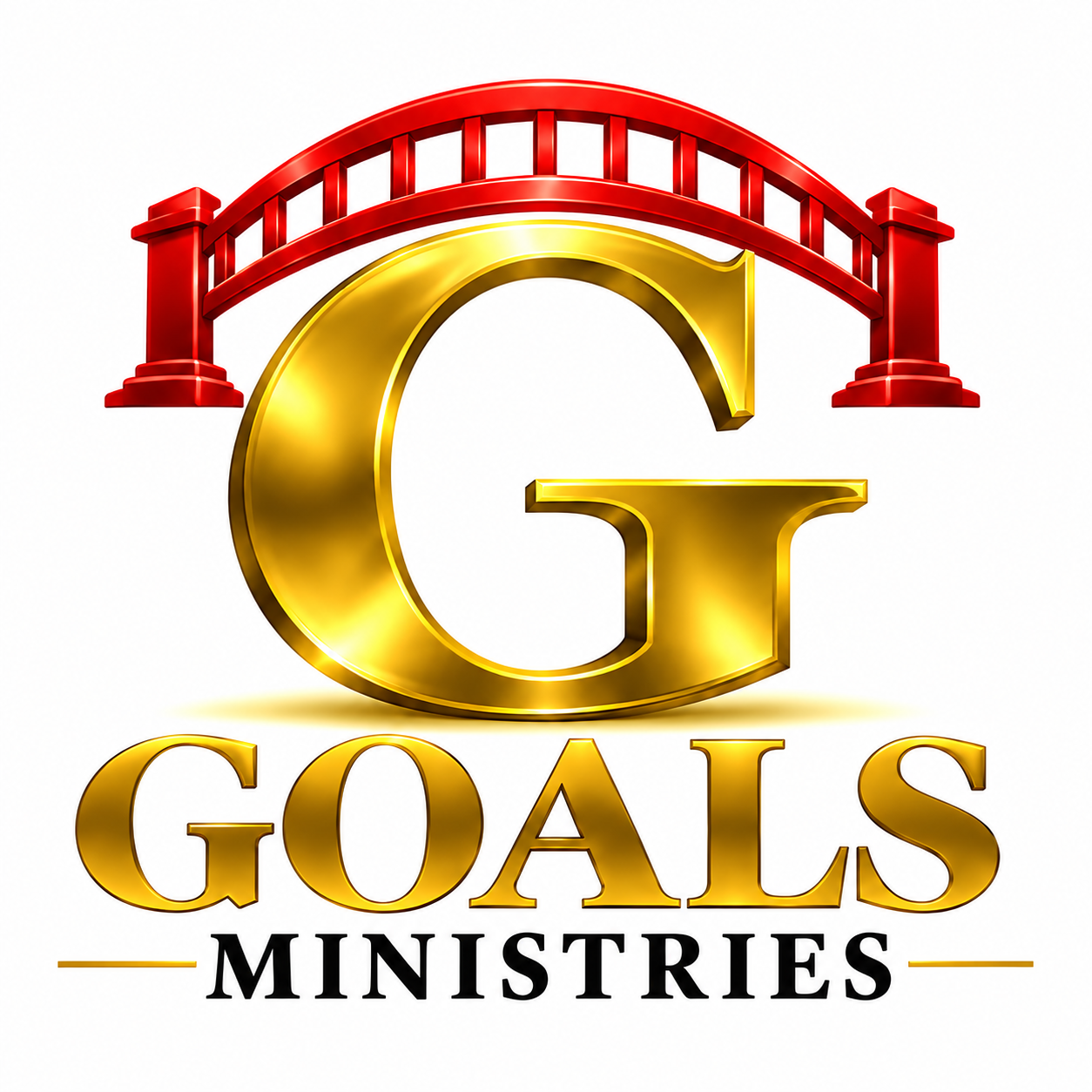 GOALS MINISTRIES gold G with a red bridge above it